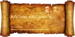 Rónay Kálmán névjegykártya
